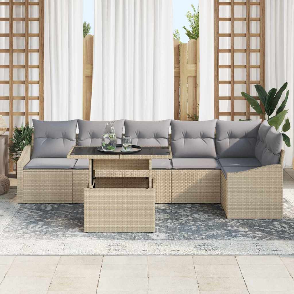 Garten-Sofa-Set 7 pcs Beige und Hellgrau 100 x 55 x 73 cm